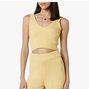 NWT The Drop Women's Sylvie Double V-Neck Textured Rib Cropped Sweater Tank